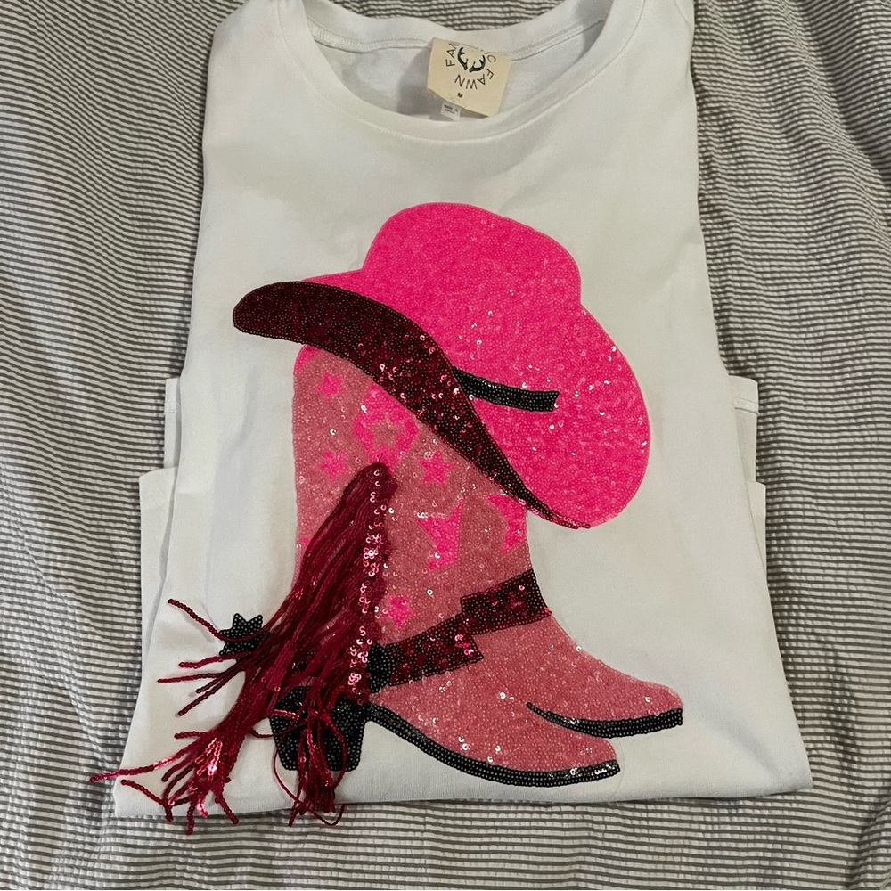 COPY - Fantastic Fawn Pink Sequin Cowgirl Boot Oversized Tee